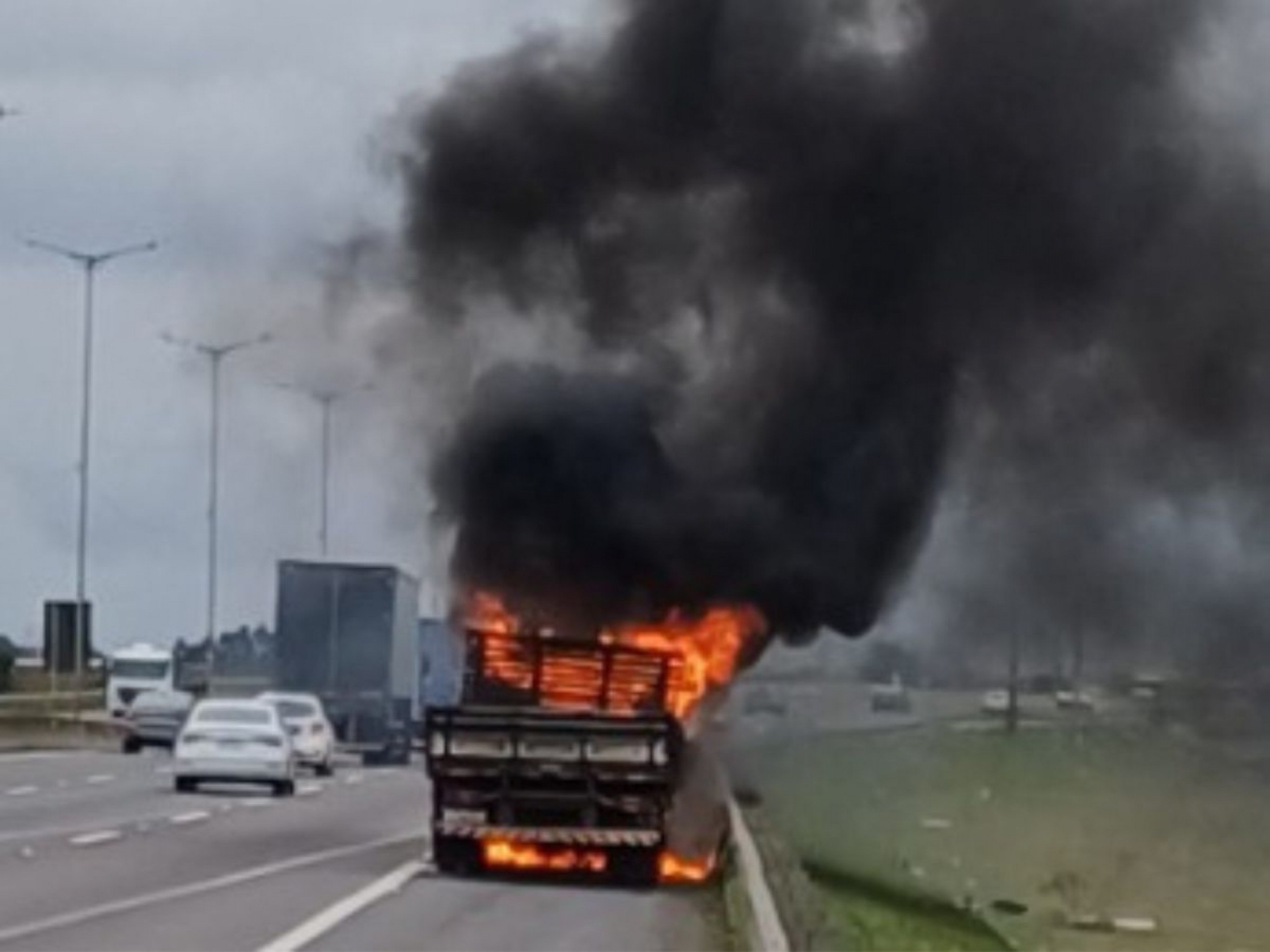 Caminhão pega fogo em rodovia da região
