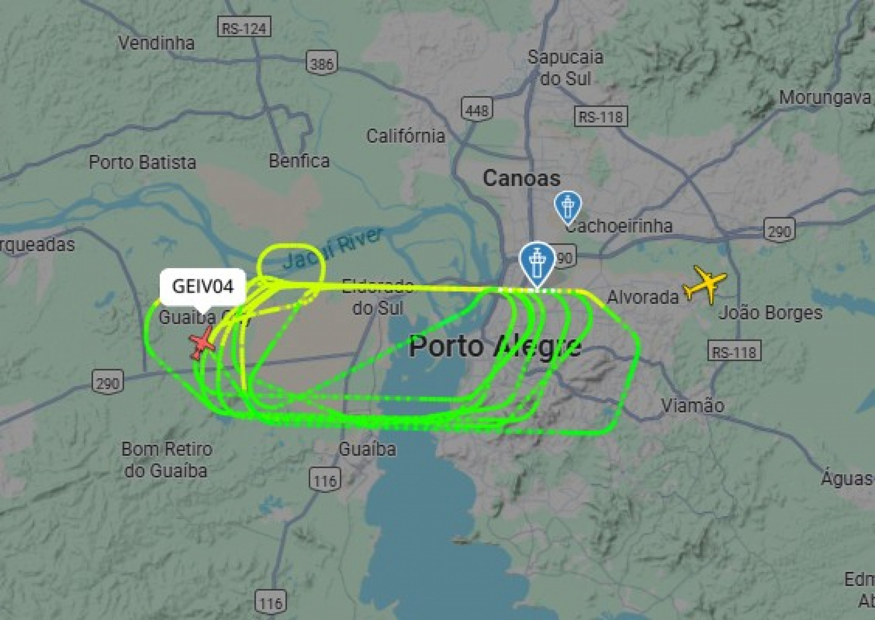 Por que um avião está dando voltas no céu de Porto Alegre, Guaíba e Eldorado do Sul?