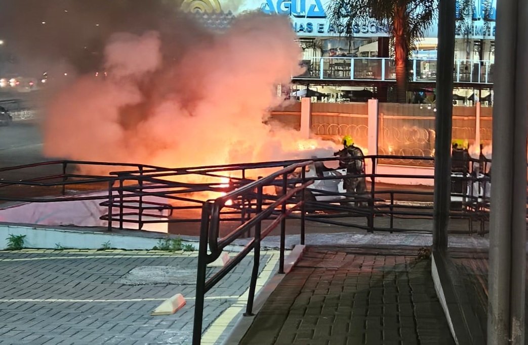 Carro pega fogo junto à BR-116 em São Leopoldo