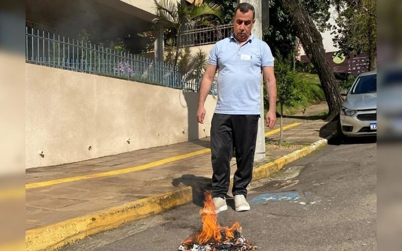 Morador queimou bandeiras usadas durante a campanha o atual prefeito de Novo Hamburgo  | abc+