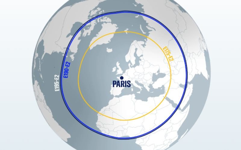 O E195-E2 tem alcance de até 3,000 NM, segundo a Embraer | abc+