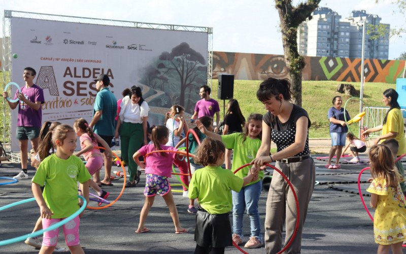 As crianças participaram da oficina de circo na 18 ª Aldeia Sesc Capilé