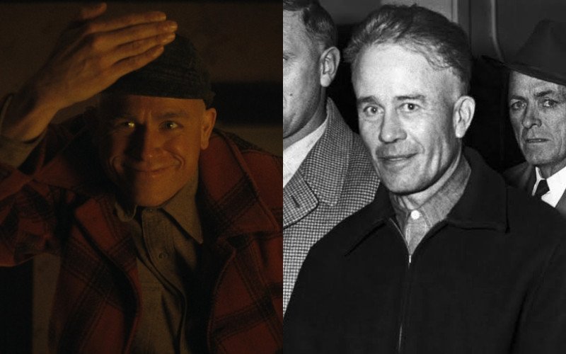 Ed Gein na série, interpretado pelo ator Charlie Hunnam, e na vida real | abc+