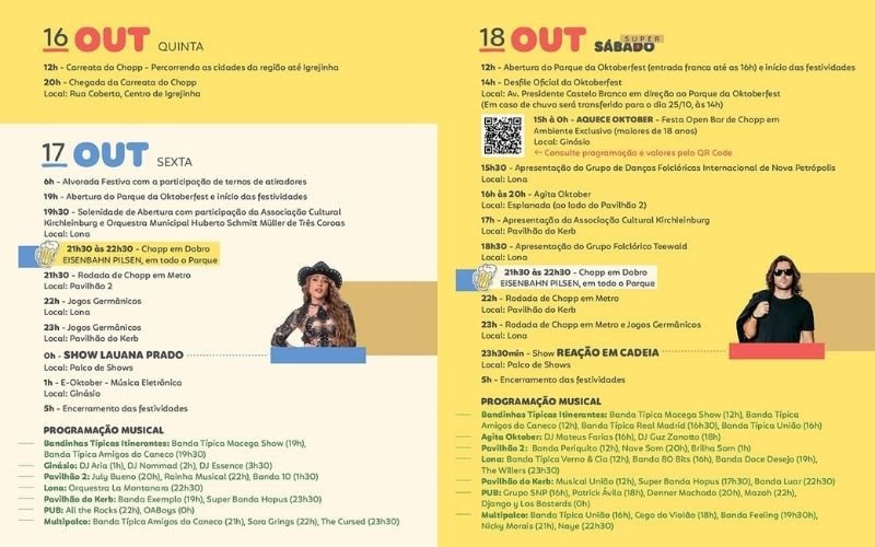 Programação da 36ª Oktoberfest de Igrejinha para os dias 16, 17 e 18 de outubro