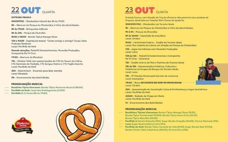 Programação da 36ª Oktoberfest de Igrejinha para os dias 22 e 23 de outubro