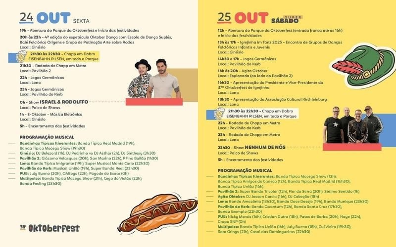 Programação da 36ª Oktoberfest de Igrejinha para os dias 24 e 25 de outubro