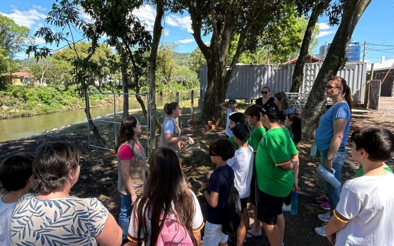 Estudantes de Igrejinha plantam árvores às margens do Rio Paranhana para ajudar na recuperação da encosta após as enchentes de 2024