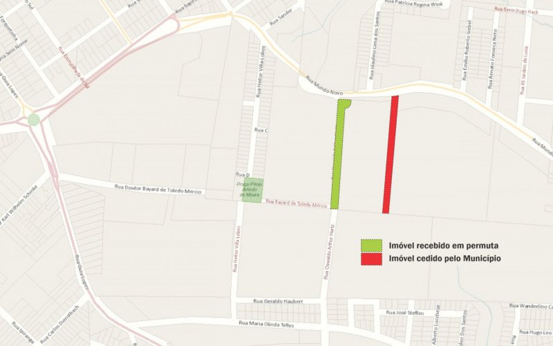 Mapa mostra as áreas que permitirão a continuidade da Rua Anita Garibaldi até a Barão de Santo Ângelo | abc+