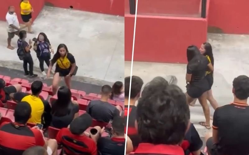 VÍDEO: Torcedora flagra traição durante jogo do Sport e sai do estádio com amante do companheiro