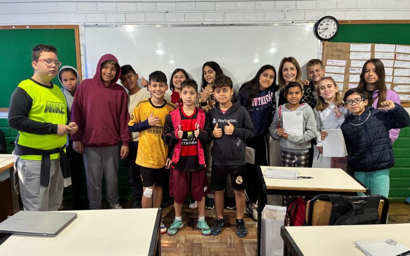 Alunos do 5º ano da Emeb Guilherme Gaelzer Neto participam de oficina do Repórter Mirim | abc+
