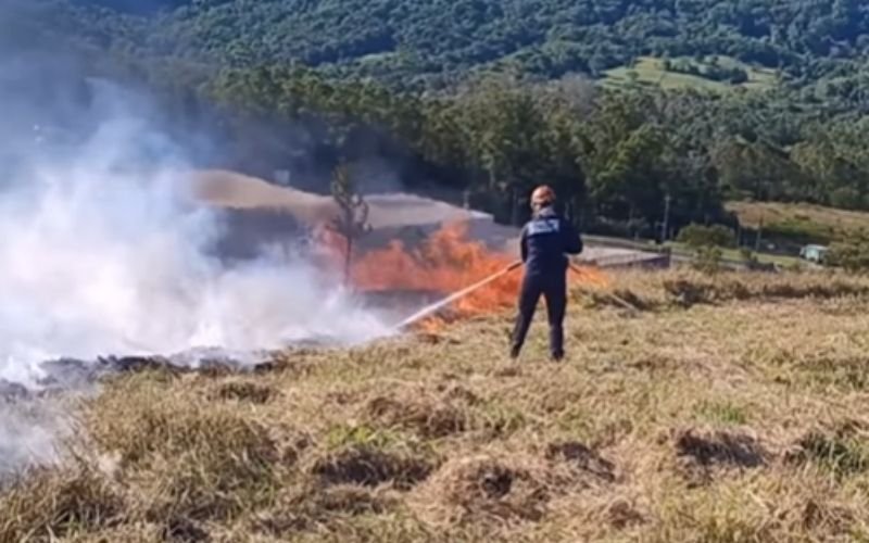 Bombeiros combatem chamas por mais de 3 horas em área de mata no Vale do Sinos