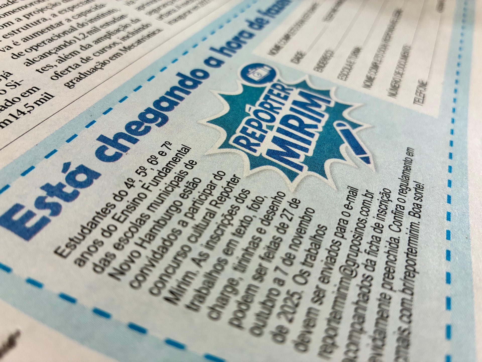 REPÓRTER MIRIM: Prazo para enviar os trabalhos começa segunda (27); veja dicas e baixe a ficha de inscrição