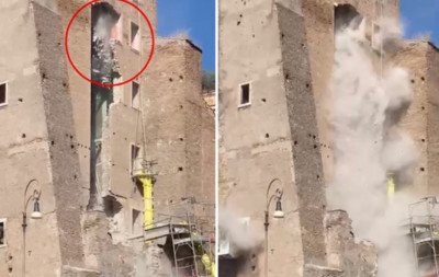 VÍDEO: Torre medieval em Roma desaba parcialmente durante obras e deixa feridos