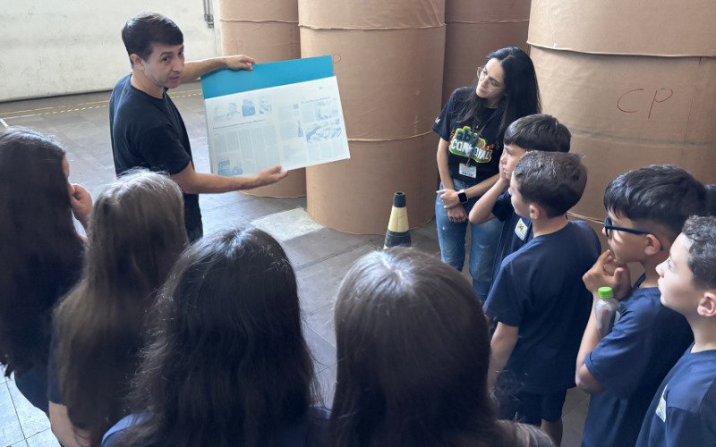 Alunos da Emef Lúcia Mosmann em visita ao Grupo Sinos