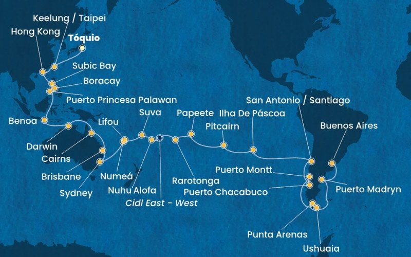 Roteiro atravessará três continentes com paradas em 26 destinos distribuídos por 15 países e 14 ilhas | abc+