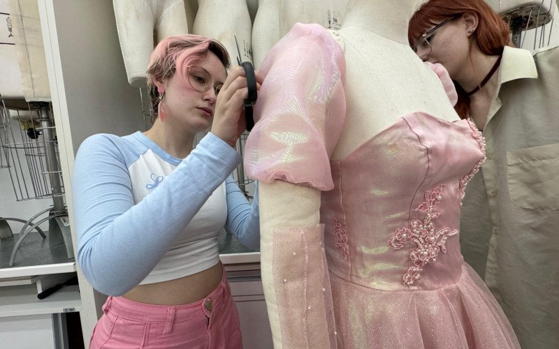 Com ajuda da amiga e colega Julia Paiva, ambas iniciaram a confecção do vestido em julho deste ano