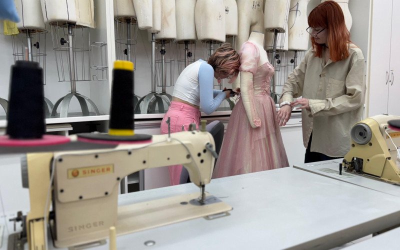 Com ajuda da amiga e colega Julia Paiva, ambas iniciaram a confecção do vestido em julho deste ano