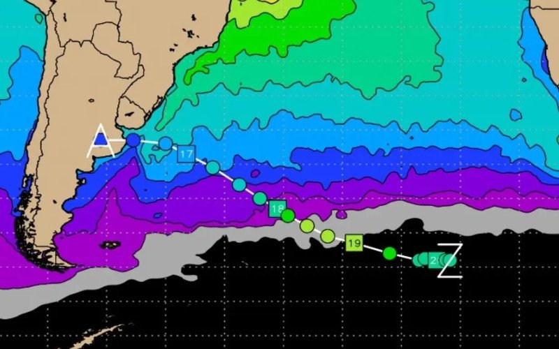 Mapa, gerado pelo sistema de diagrama de fases da Universidade da Flórida, mostra ciclone deste final de semana | abc+
