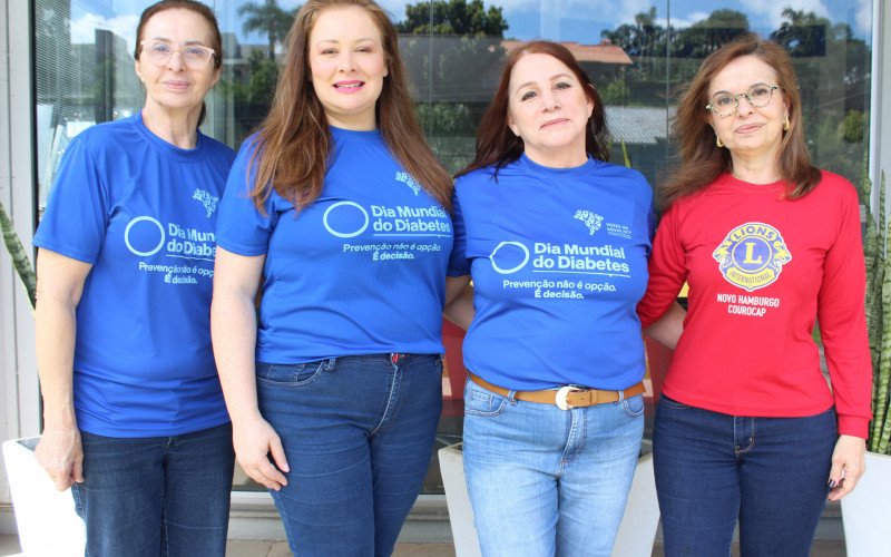 Maria Milan, nutricionista voluntária da Arad; Gracieli Adams, vice-presidente da Arad; Rosana Blankenheim, presidente da Arad e Márcia Werkmeister, coordenadora do projeto Visão em Foco, Diabetes Zero dentro do Lions Novo Hamburgo Courocap | abc+