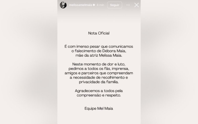 Mel Maia se pronuncia após morte da mãe pela assessoria | abc+