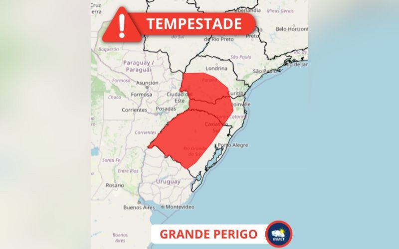Mapa mostra área de alerta vermelho do Inmet para tempestades | abc+