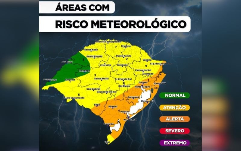 Ciclone extratropical traz chuva forte, rajadas intensas de vento e temporais com granizo ao RS entre terça (9) e quarta (10)
