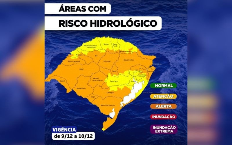Ciclone extratropical traz chuva forte, rajadas intensas de vento e temporais com granizo ao RS entre terça (9) e quarta (10)
