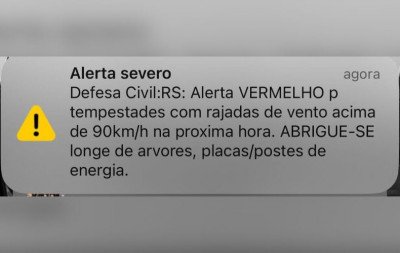 Alerta máximo para tempestades e ventos fortes é enviado para moradores da região metropolitana do RS