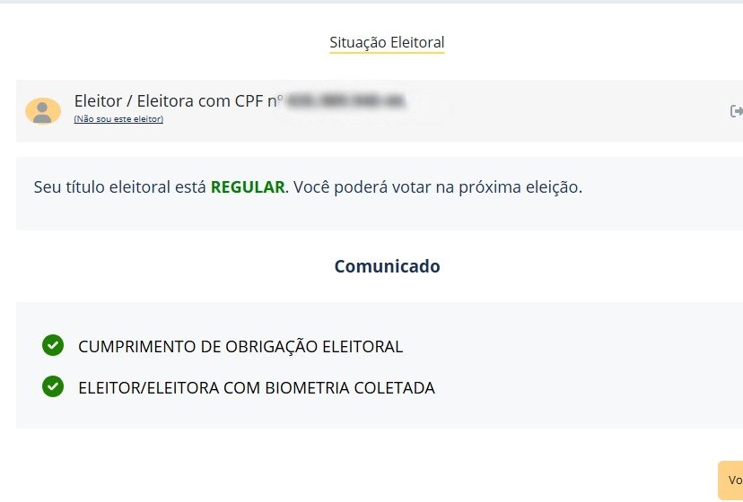 Site da Justiça Eleitoral mostra se biometria está ou não cadastrada no título de eleitor