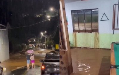 VÍDEO: Enxurrada invade estabelecimentos e causa estragos em cidade de SC