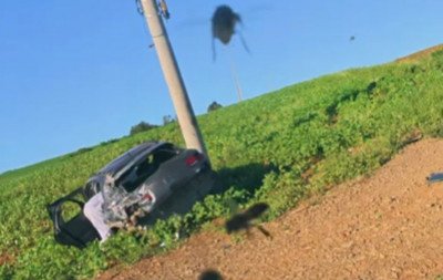 Vídeo mostra carro que teve para-brisa coberto de abelhas e capotou no RS