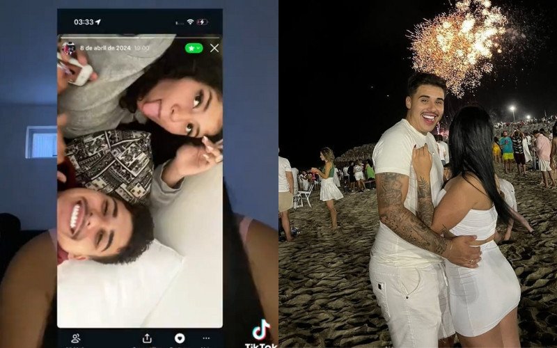 Na primeira foto, Pedro Henrique está com Yasmin; na segunda, brother está com esposa Rayna  | abc+