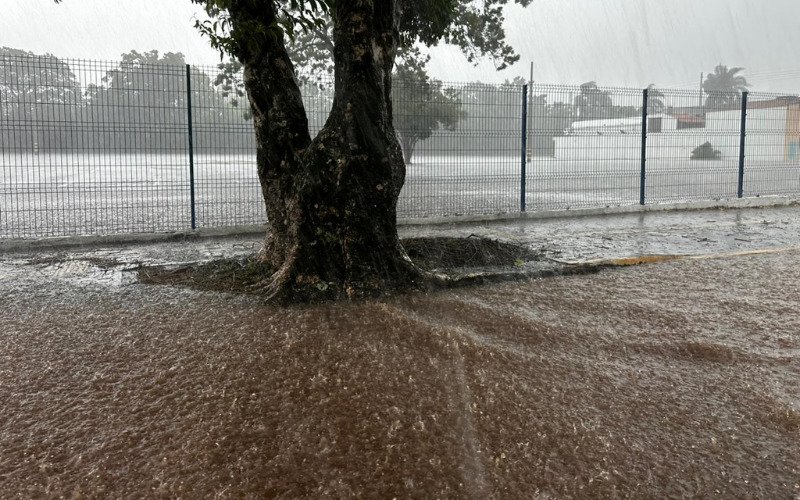 Em Novo Hamburgo, poucos minutos de chuva foram o suficiente para causar alagamentos