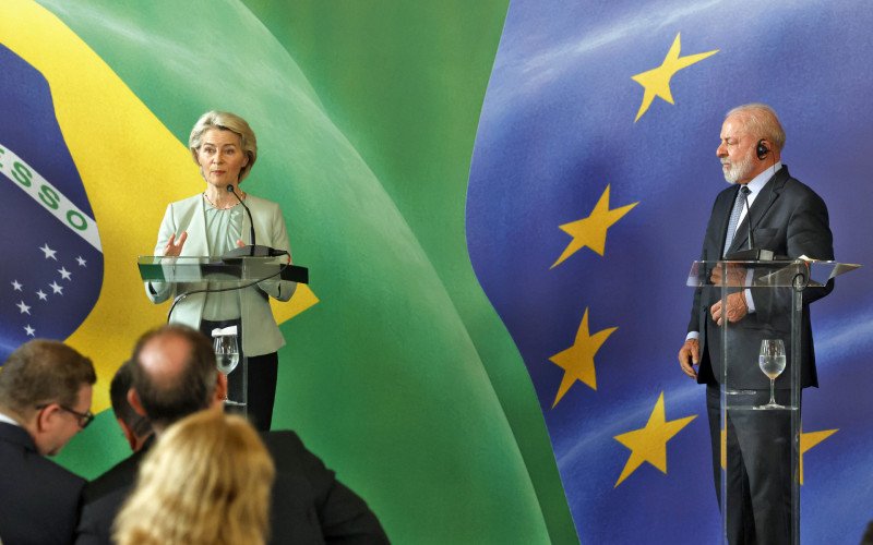 Presidente da Comissão Europeia, Ursula van der Leyen, e Luiz Inácio Lula da Silva | abc+