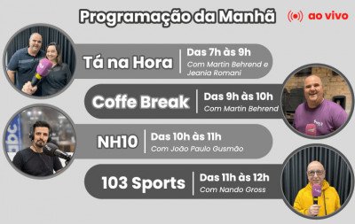 AO VIVO: Assista aos programas Tá na Hora, Coffee Break, NH10 e 103 Sports desta quinta-feira, 12 de fevereiro