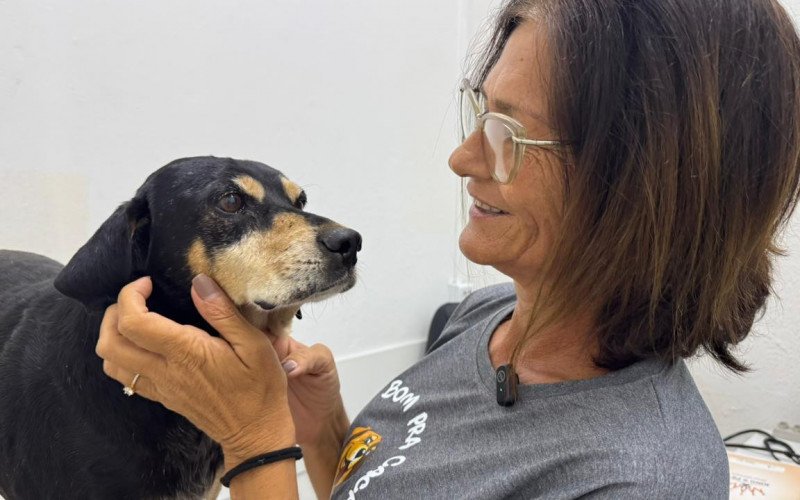 Cão Negão e a presidente da ONG Campo Bom pra Cachorro Tatiana Aumonde | abc+