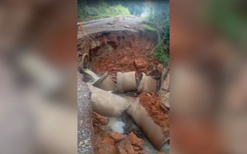 "Estamos largados aqui", reclama morador do bairro Lomba Grande após cratera provocar bloqueio em estrada | abc+
