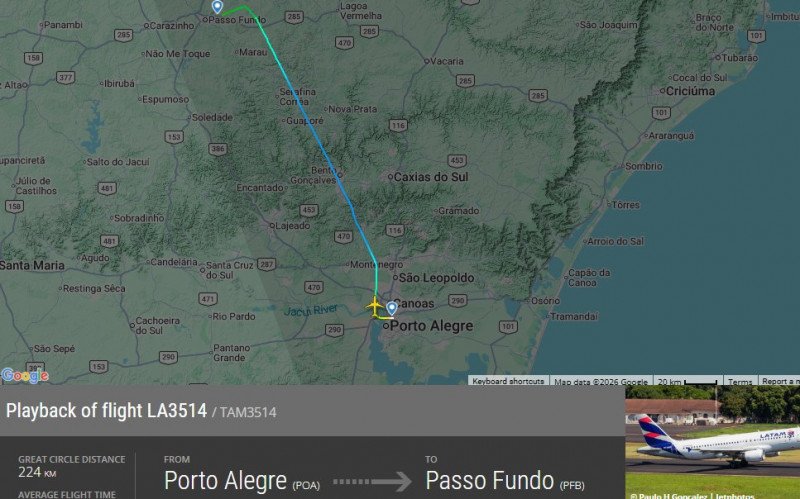 Airbus da Latam viajou de Porto Alegre para Passo Fundo nesta terça de carnaval | abc+