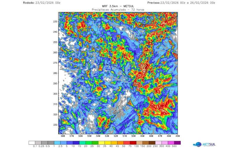 Projeções de chuva acumulada até às 21 horas de quarta-feira no Rio Grande do Sul | abc+
