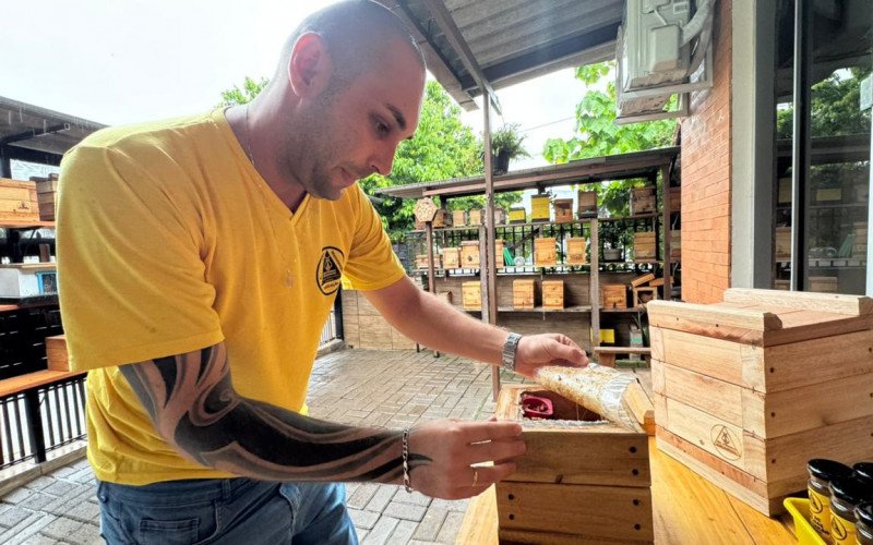 Gonchoroski com suas caixas onde cria abelhas sem ferrão