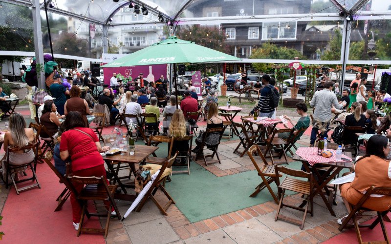 Vila do Vinho, montada na Praça das Etnias, durante a Vindima em Gramado
