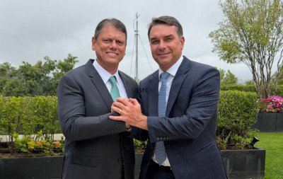 Flávio Bolsonaro publica foto com Tarcísio: "Vamos fazer história juntos, não só em SP"