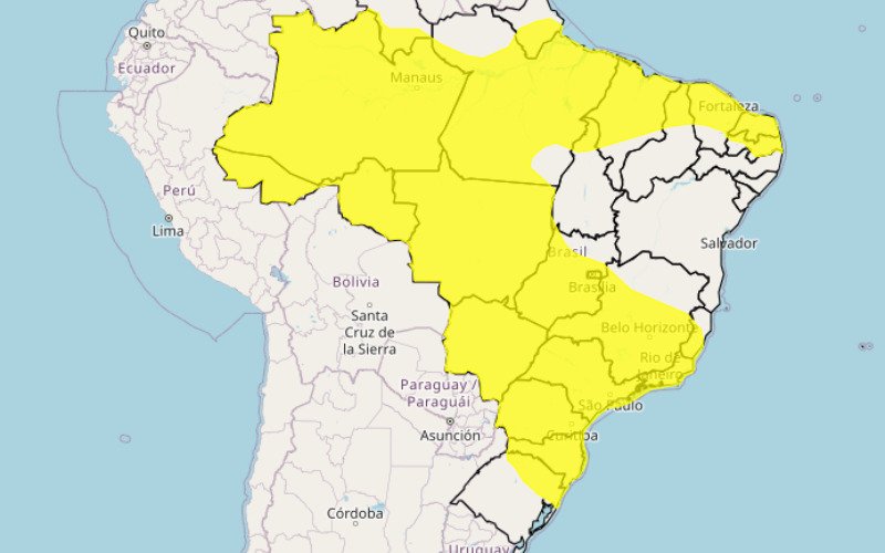 Inmet emitiu alerta de chuvas intensas para quase todo o território brasileiro