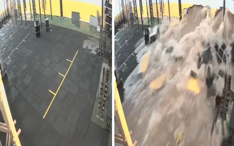 V&Iacute;DEO: &Aacute;gua derruba muro e destr&oacute;i academia de crossfit ap&oacute;s chuvarada