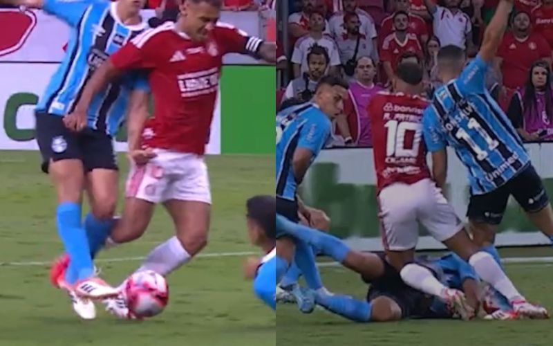&ldquo;N&atilde;o tem esse cal&ccedil;o&rdquo;, afirma &aacute;rbitro do Gre-Nal, no &aacute;udio do VAR, sobre p&ecirc;nalti n&atilde;o marcado para o Inter