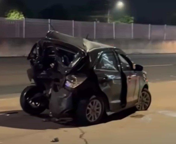 Ford Ka acabou atingido com violência na traseira, o que causou a morte do empresário Fausto Levi Santana de Medeiros | abc+