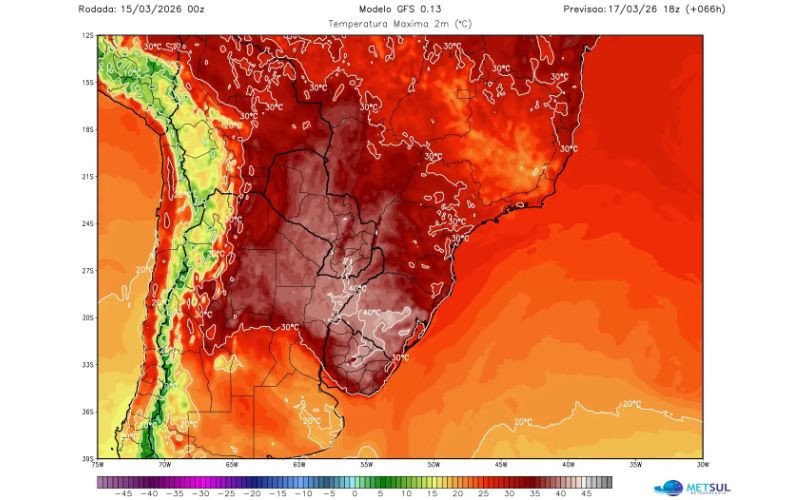 Massa de ar muito quente traz calor intenso nestes últimos dias do verão com as maiores temperaturas no Rio Grande do Sul