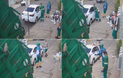 VÍDEO: Coletores sacodem carro, forçam portas e deixam lixo sobre veículo em Novo Hamburgo