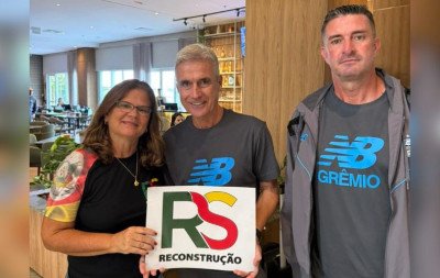 Representante do RS Reconstrução encontra Luís Castro e Betinho e agradece ação com CR7 nas enchentes