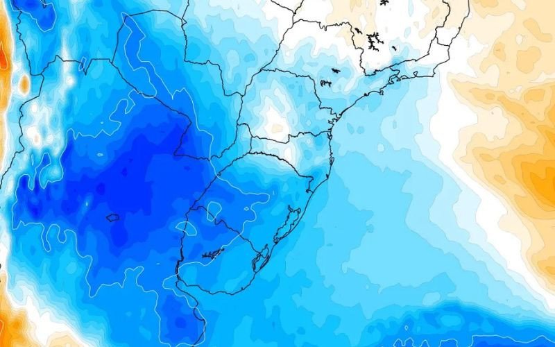 Massa de ar frio deve trazer temperaturas de outono ao RS. Imagem mostra anomalia de temperatura entre 2 e 11 de abril | abc+